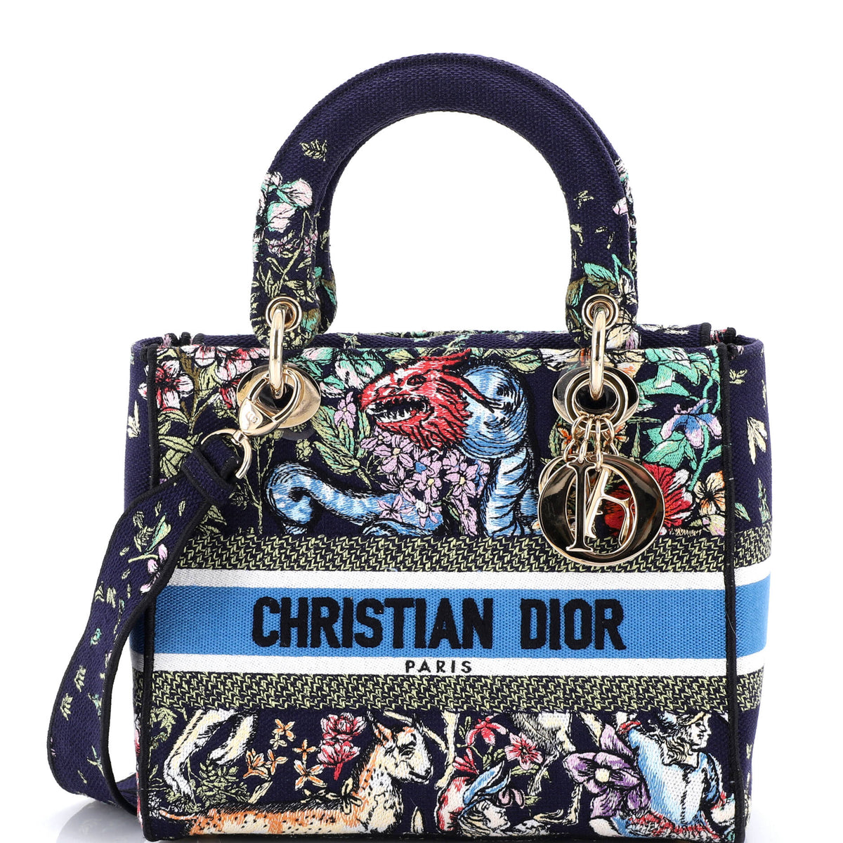Christian Dior Lady D-Lite Bag Embroidered Canvas Medium
