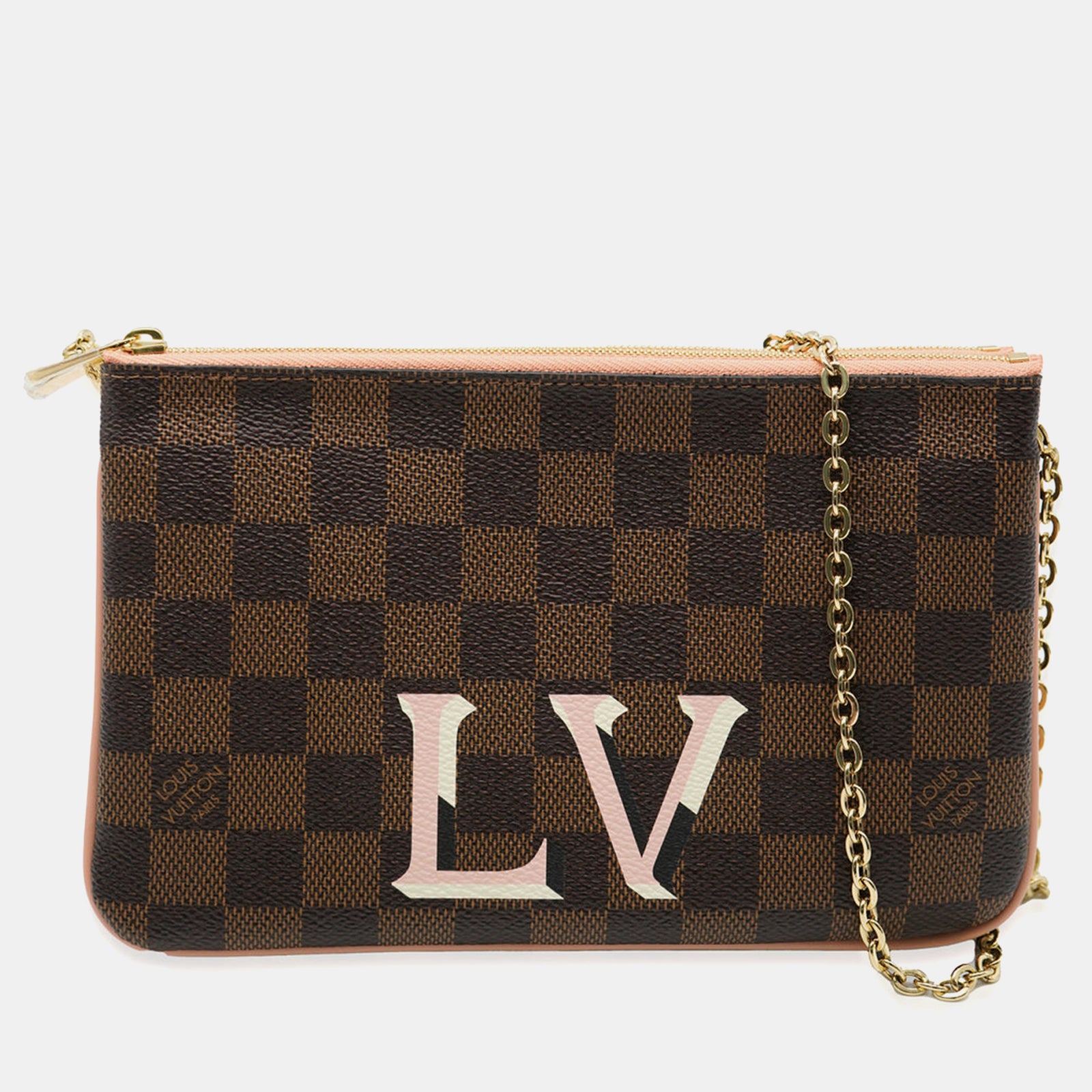 Louis Vuitton Rosa Damier Ebene Canvas Double Zip Pochette-Tasche