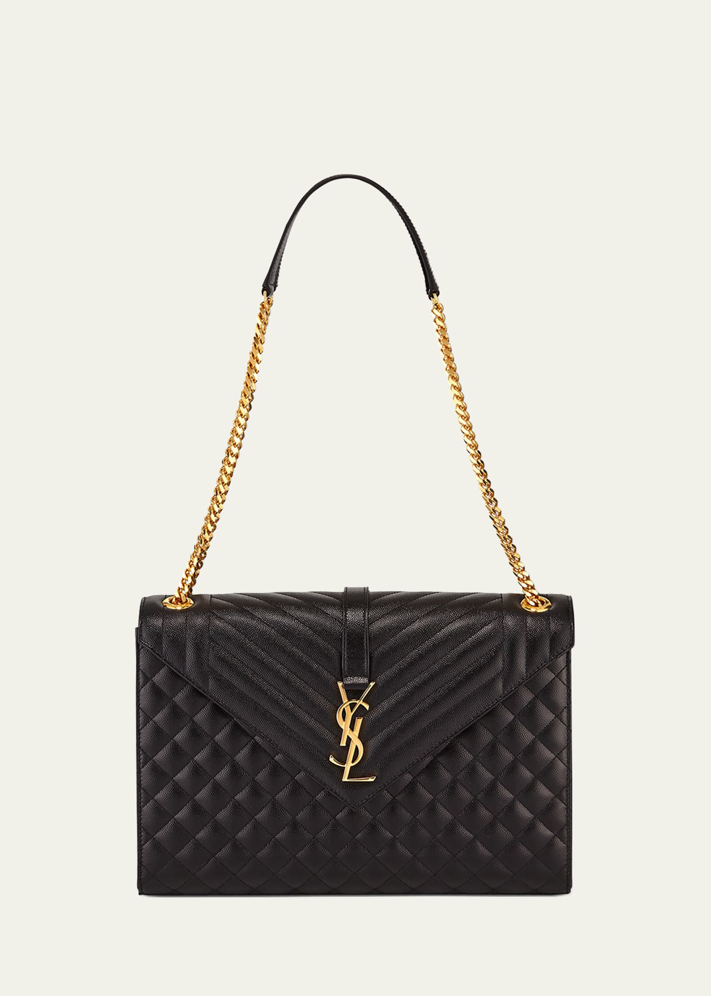 Saint Laurent Envelope Triquilt Large YSL Shoulder Bag in Grained Leather