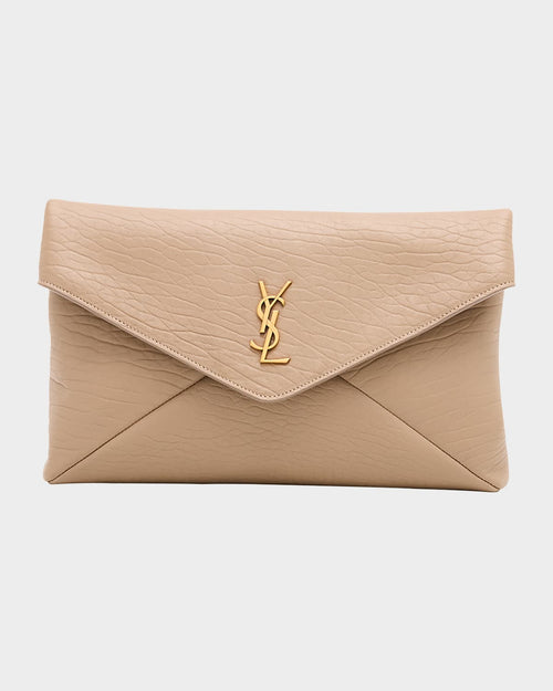 Large YSL Envelope Pouch Clutch Bag in Leather
