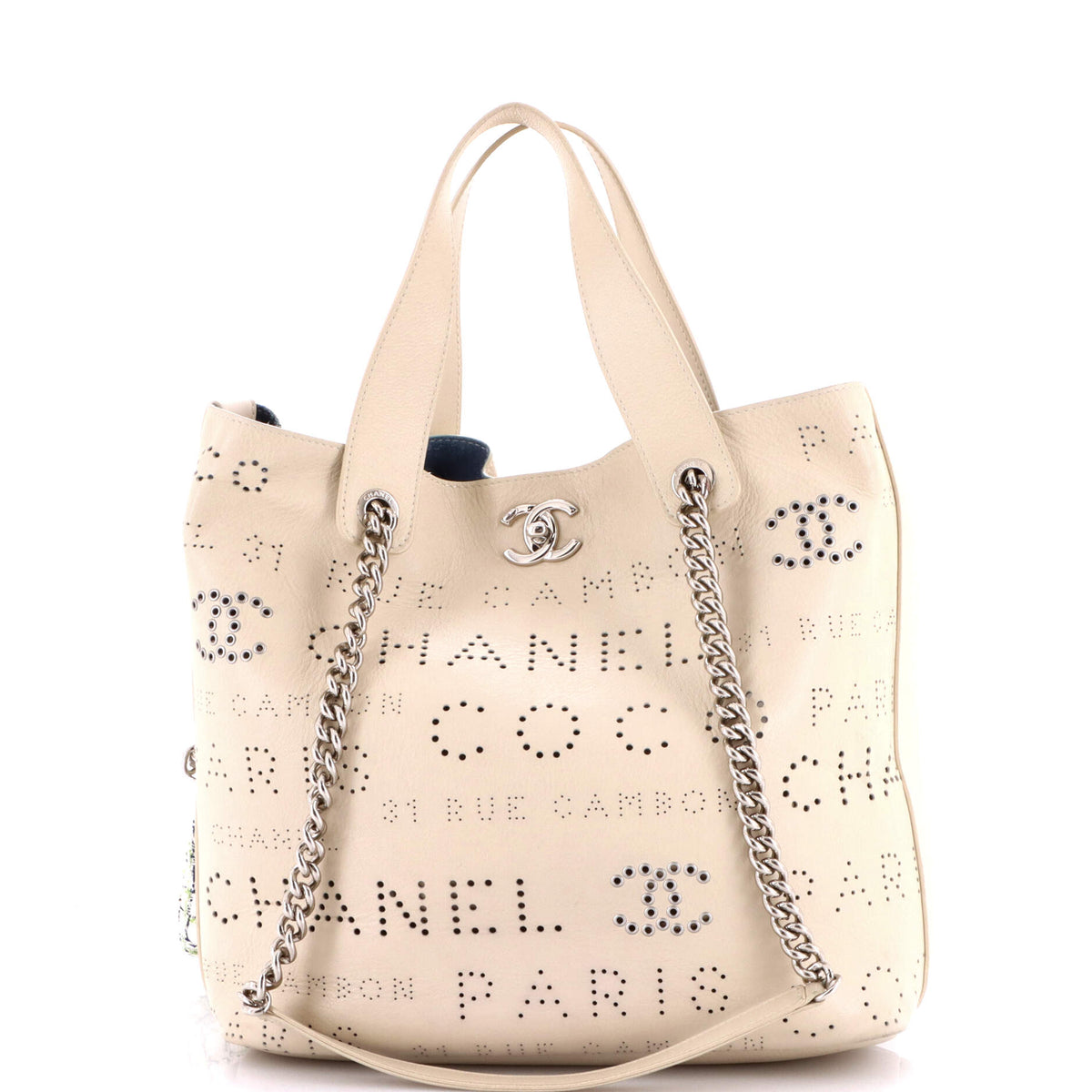 Chanel CHANEL Logo Eyelets Shopping Tote Perforated Calfskin Medium