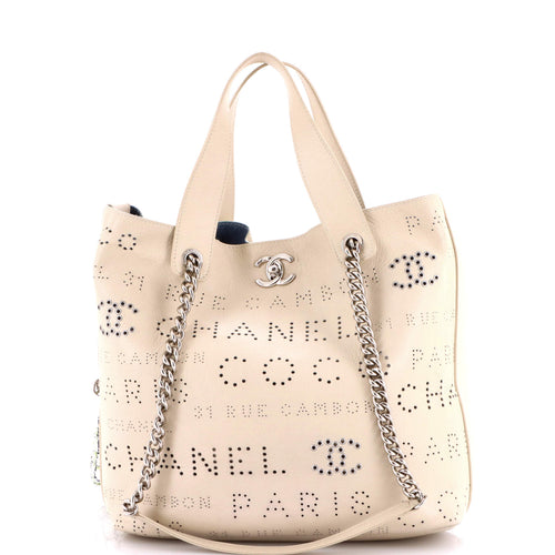 CHANEL Logo Eyelets Shopping Tote Perforated Calfskin Medium