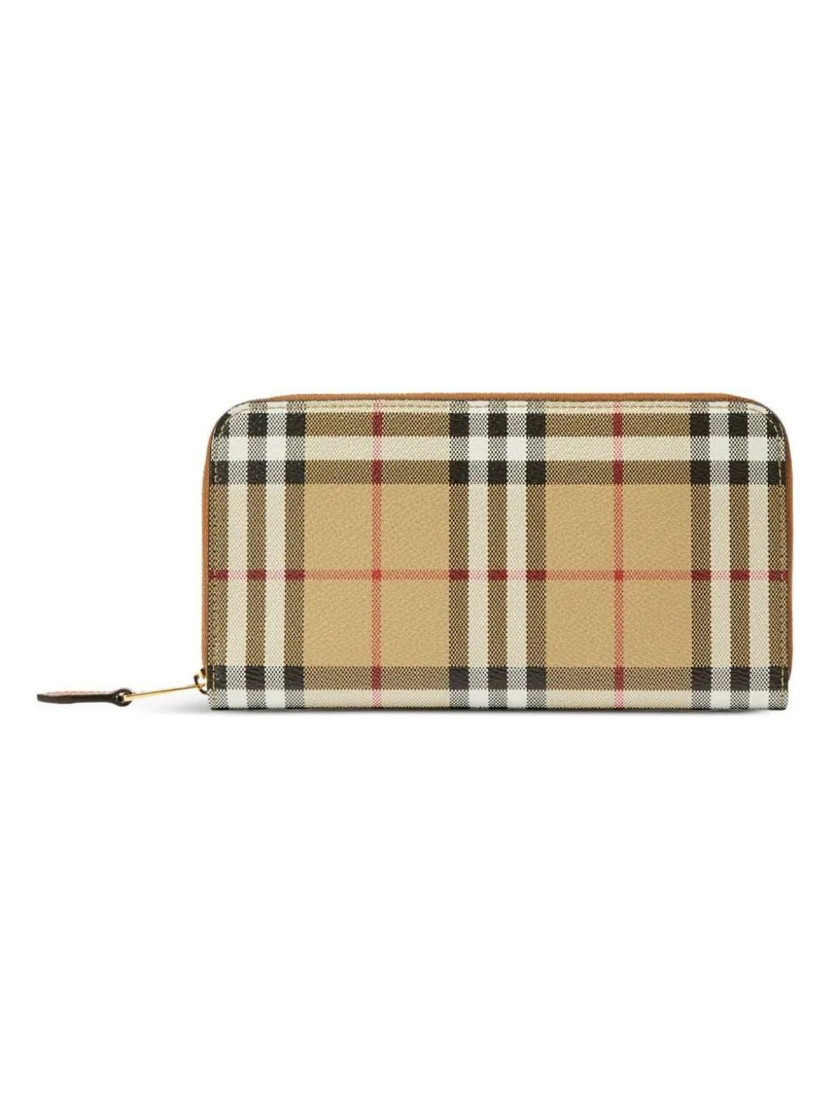 Burberry Men's Checked Zipped Leather Wallet in Brown | Size UNICA | 8070598