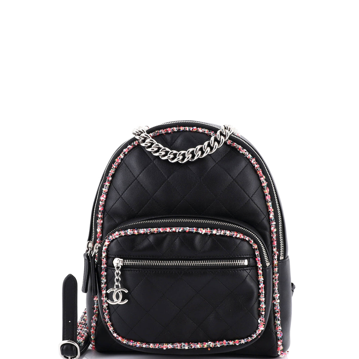 Chanel CHANEL Elegant Trim Backpack Quilted Leather with Tweed Small