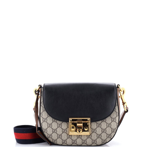 GUCCI Padlock Saddle Shoulder Bag GG Coated Canvas and Leather Medium