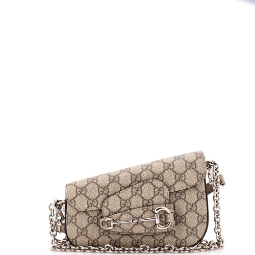 GUCCI Horsebit 1955 Asymmetric Shoulder Bag GG Coated Canvas Mini