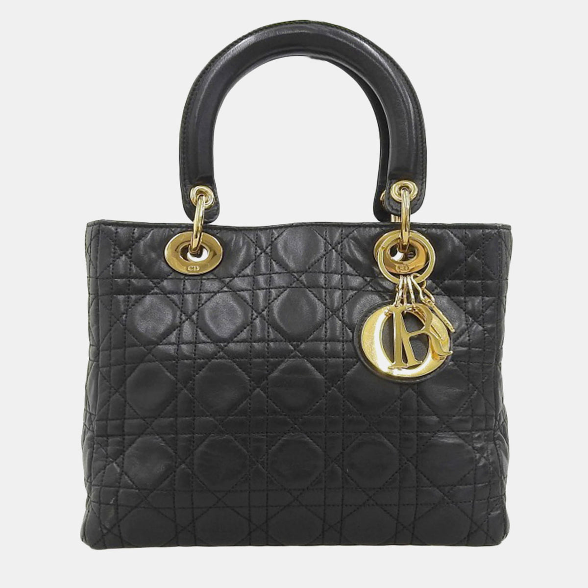 Dior Black Leather Medium Lady Top Handle Bags