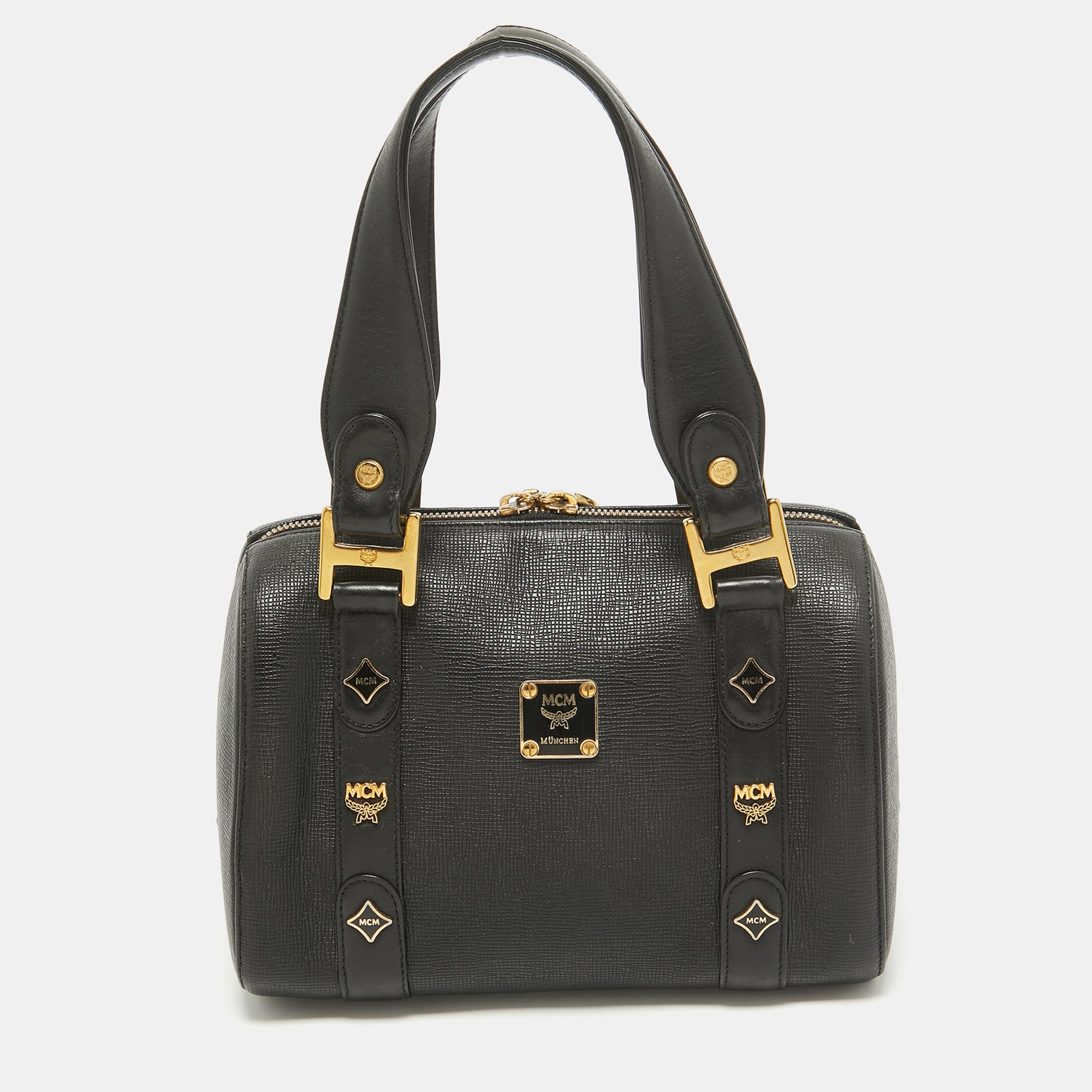 MCM Schwarze Mini-Boston-Tasche aus Leder