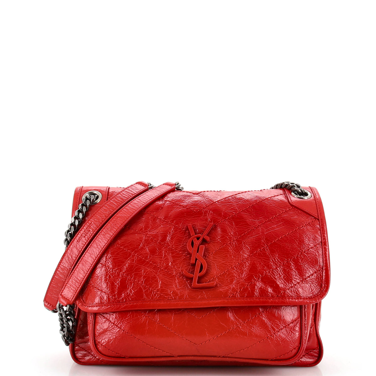 Saint Laurent Niki Chain Flap Bag Matelasse Chevron Leather Medium