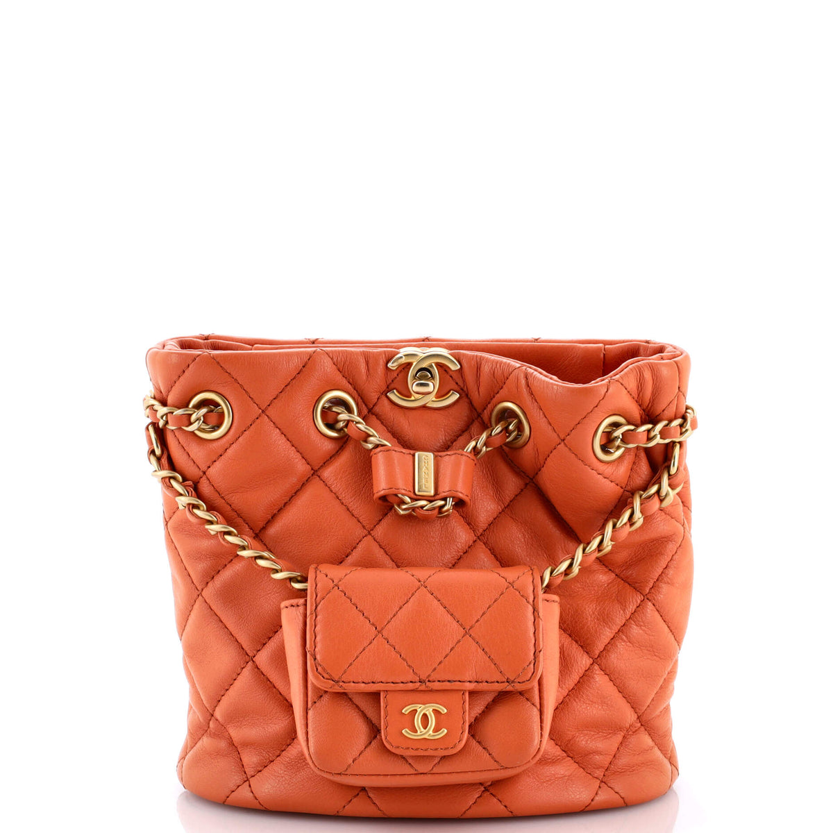 Chanel CHANEL CC Pocket Chain Bucket Backpack Quilted Lambskin Small