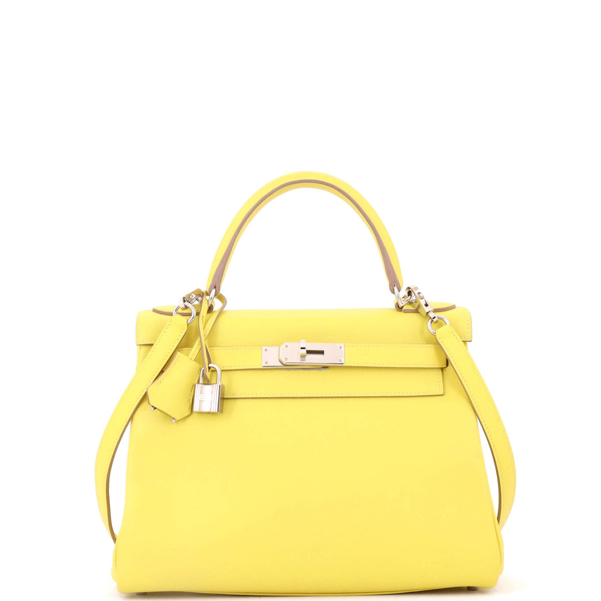 Herm?s Kelly Handbag Lime Evercolor with Palladium Hardware 28