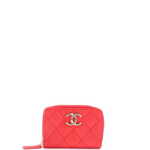 CHANEL Textured CC Zip Coin Purse Quilted Caviar Small