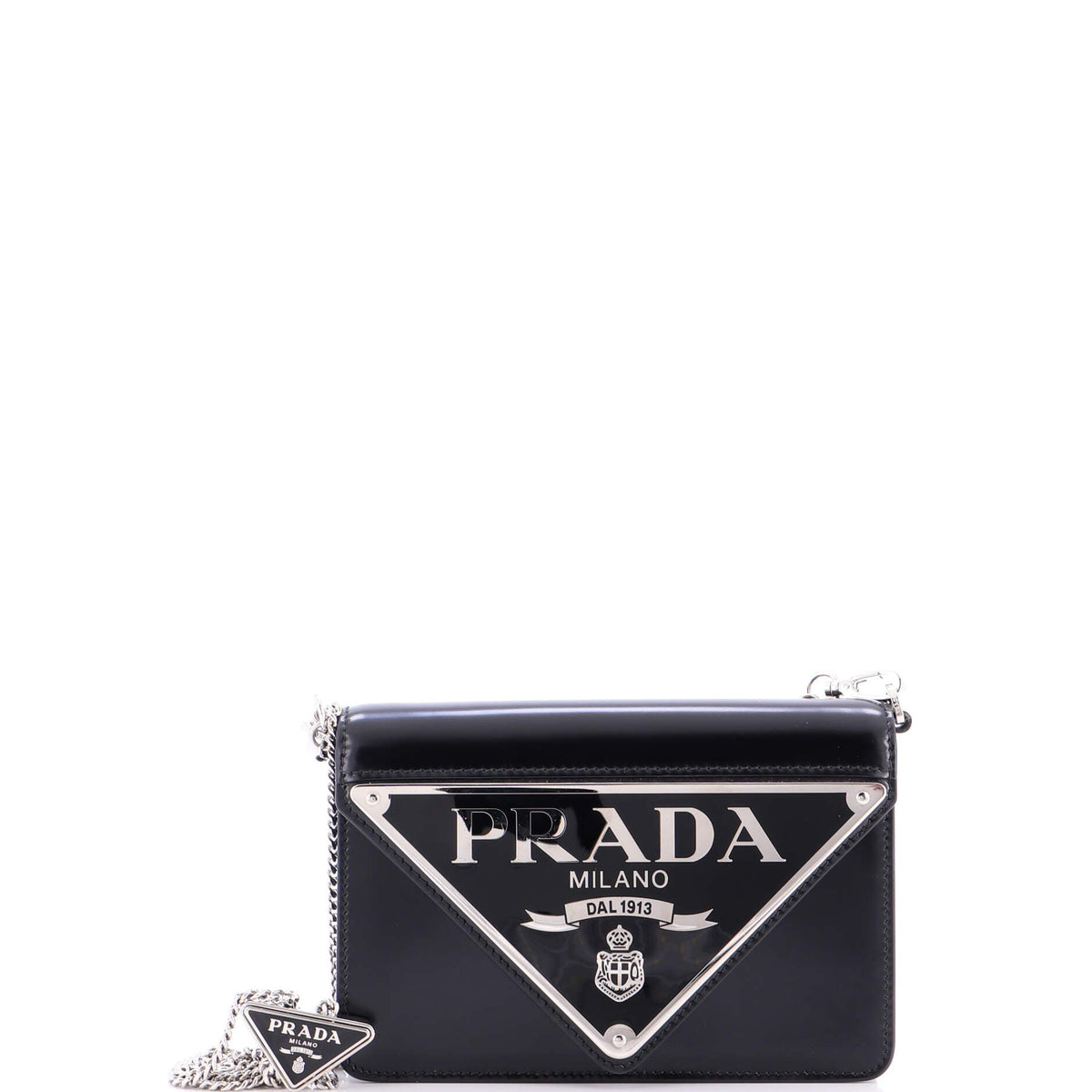 Prada PRADA Maxi Triangle Logo Chain Flap Bag Brushed Leather Small