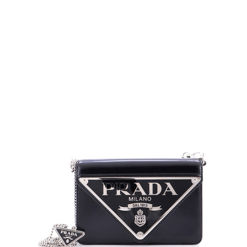 PRADA Maxi Triangle Logo Chain Flap Bag Brushed Leather Small