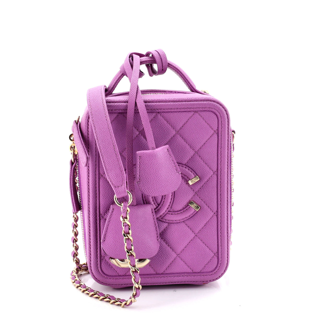 Chanel CHANEL Filigree Vertical Vanity Case Quilted Caviar