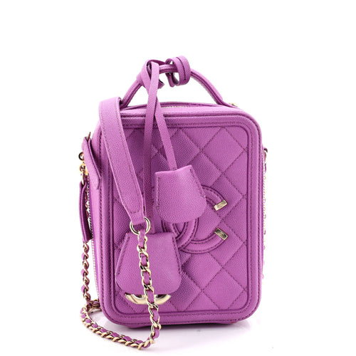 CHANEL Filigree Vertical Vanity Case Quilted Caviar