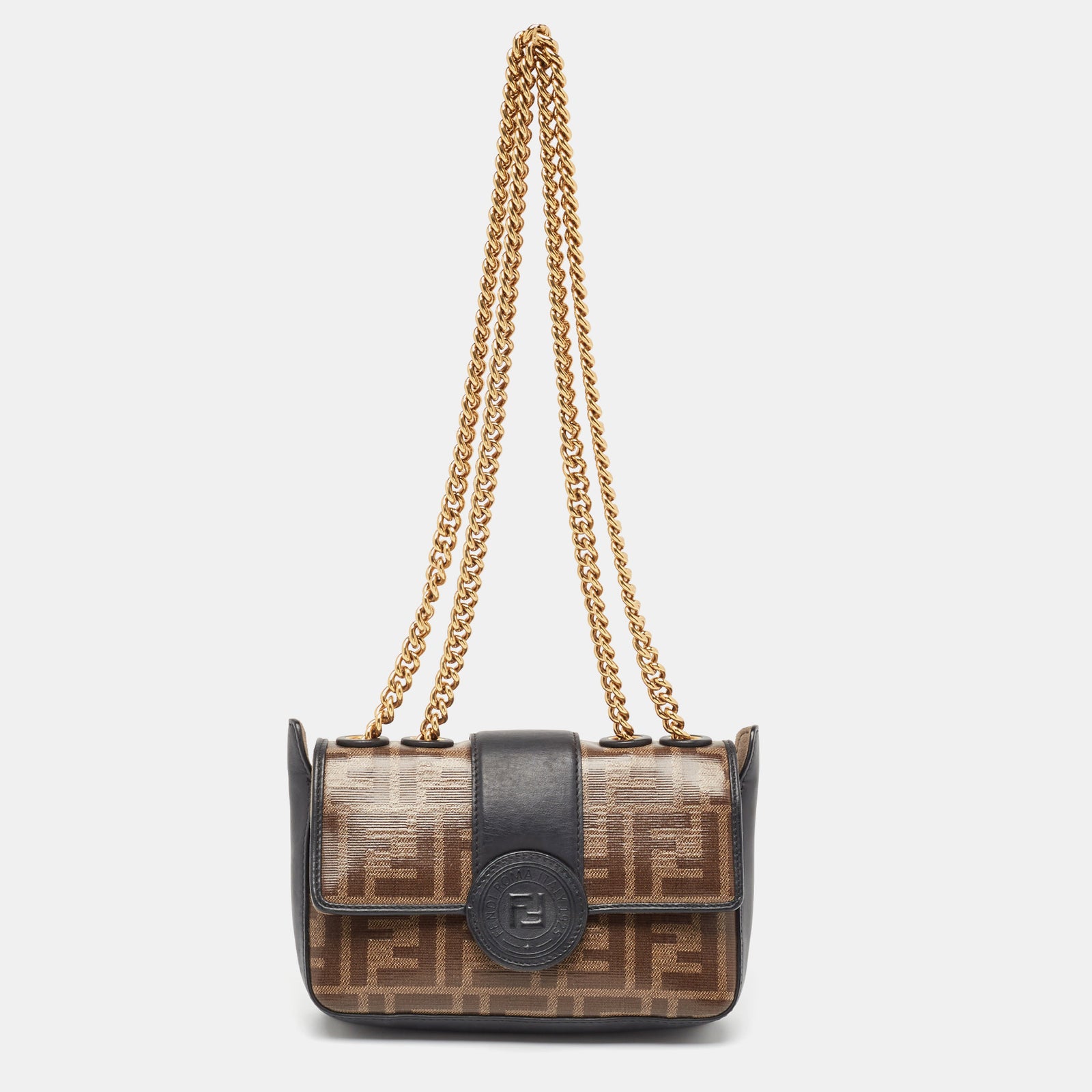 Fendi Tobacco Zucca Coated Canvas and Leather Mini 1974 Chain Shoulder Bag