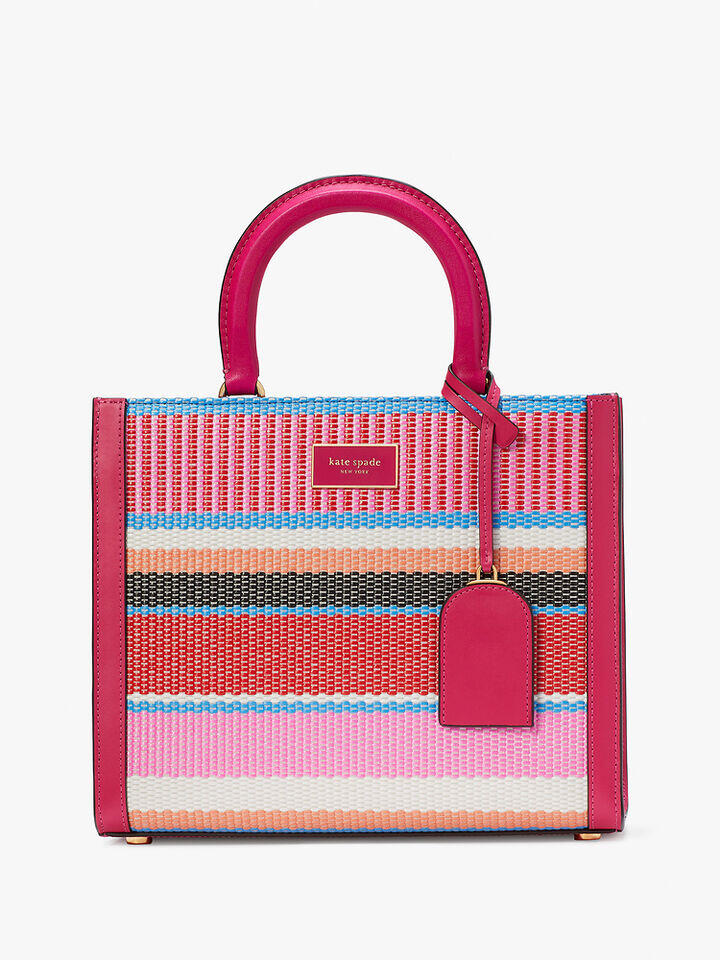 Kate Spade Au Manhattan Striped Woven Straw Small Tote