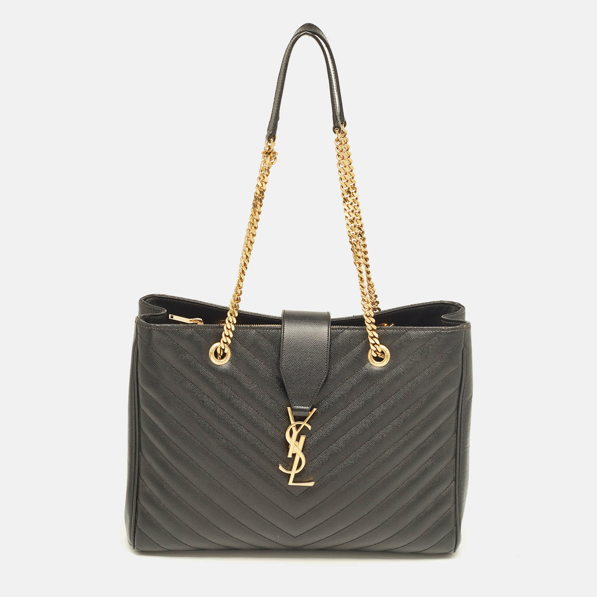 Saint Laurent Paris Saint Laurent Black Matelass&eacute; Leather Cassandre Shopper Tote