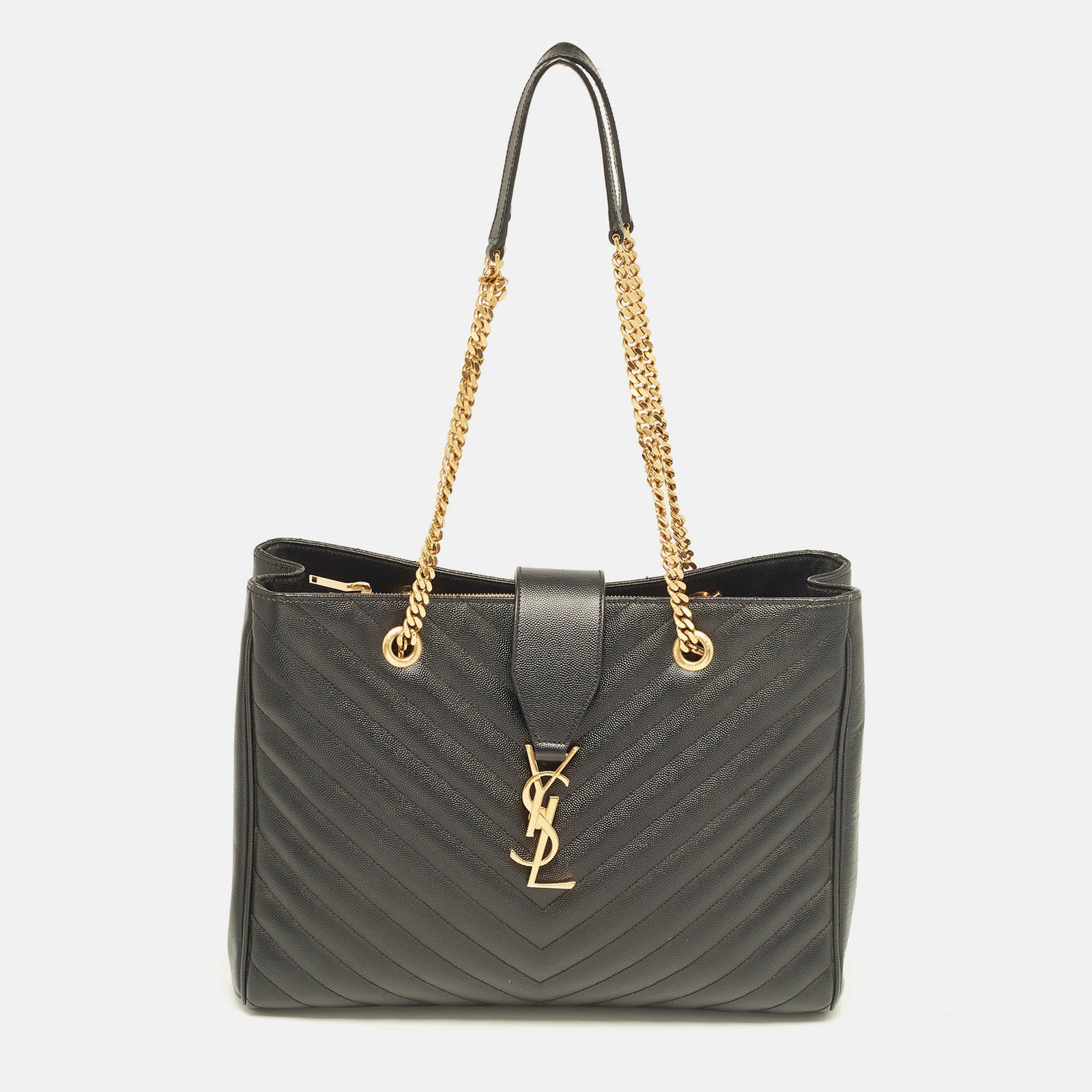 Saint Laurent Paris Saint Laurent Black Matelass&eacute; Leather Cassandre Shopper Tote