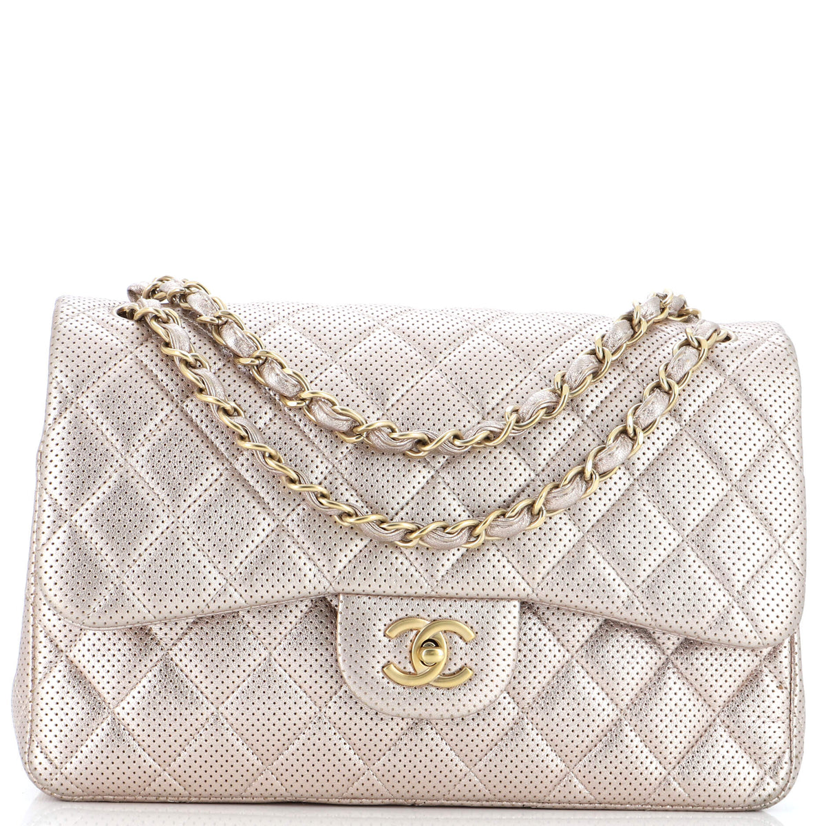 Chanel CHANEL Classic Double Flap Bag Quilted Perforated Lambskin Jumbo