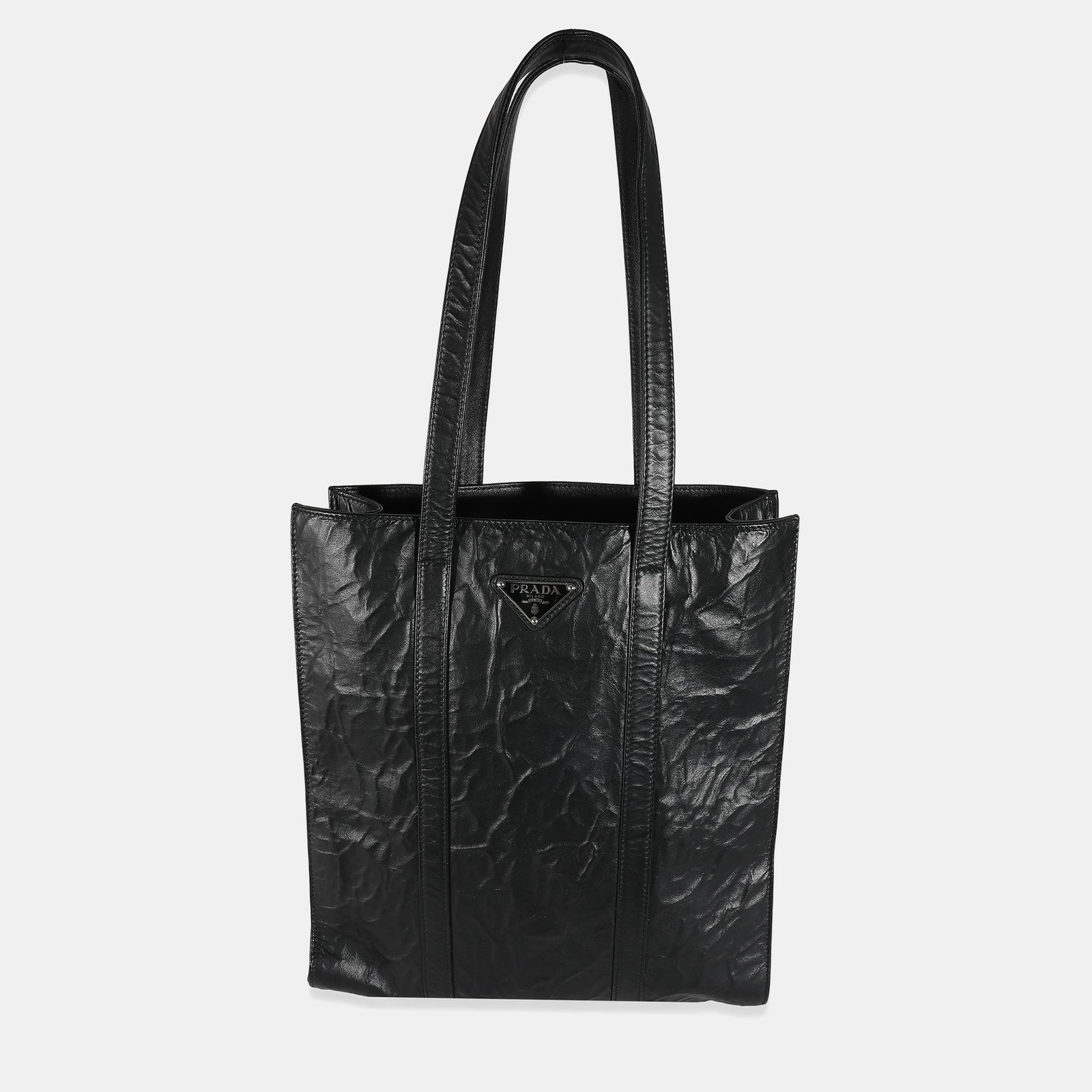 Prada Black Antique Nappa Leather Small Tote Bag