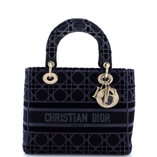 Lady D-Lite Bag Cannage Embroidered Velvet Medium