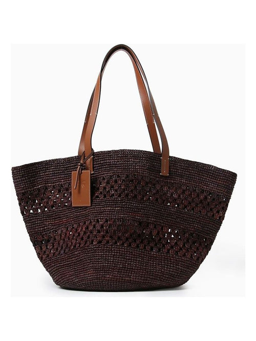 Women's Chocolate-Coloured Basket Bag In Raffia And Leather in Brown | V7.4CKNF