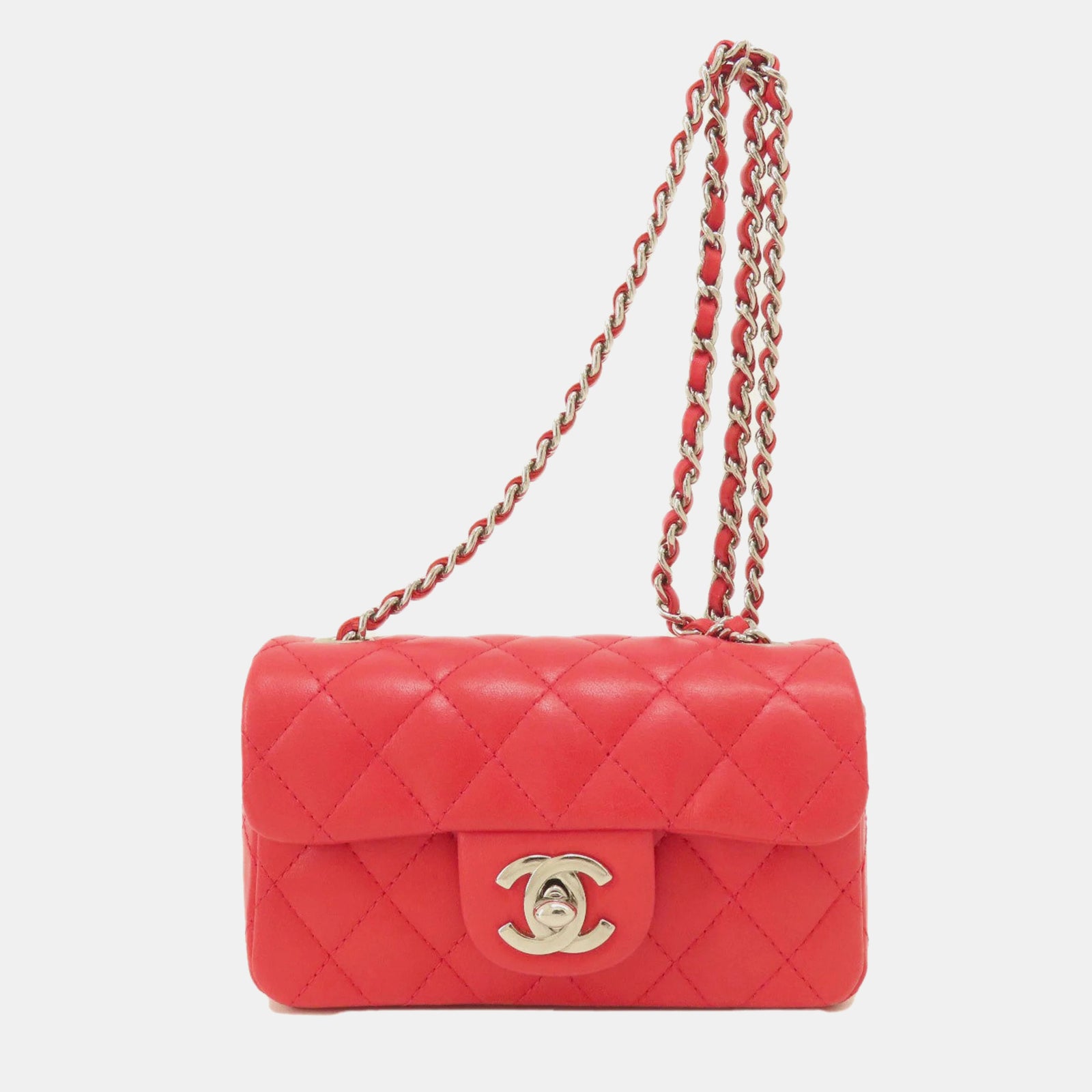 Chanel Mini sac à bandoulière classique à rabat simple en cuir d'agneau rouge