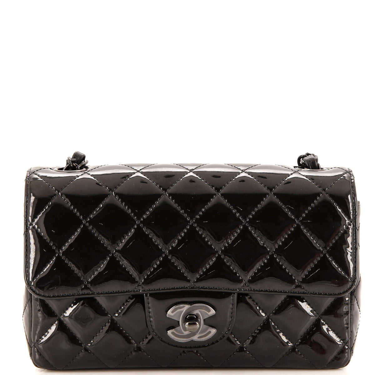 Chanel CHANEL So Black Classic Single Flap Bag Quilted Patent Mini
