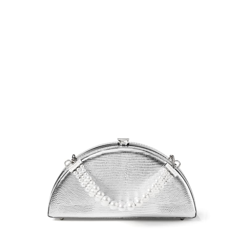 Maje Luna Clutch Bag in Silver Silk Lizard