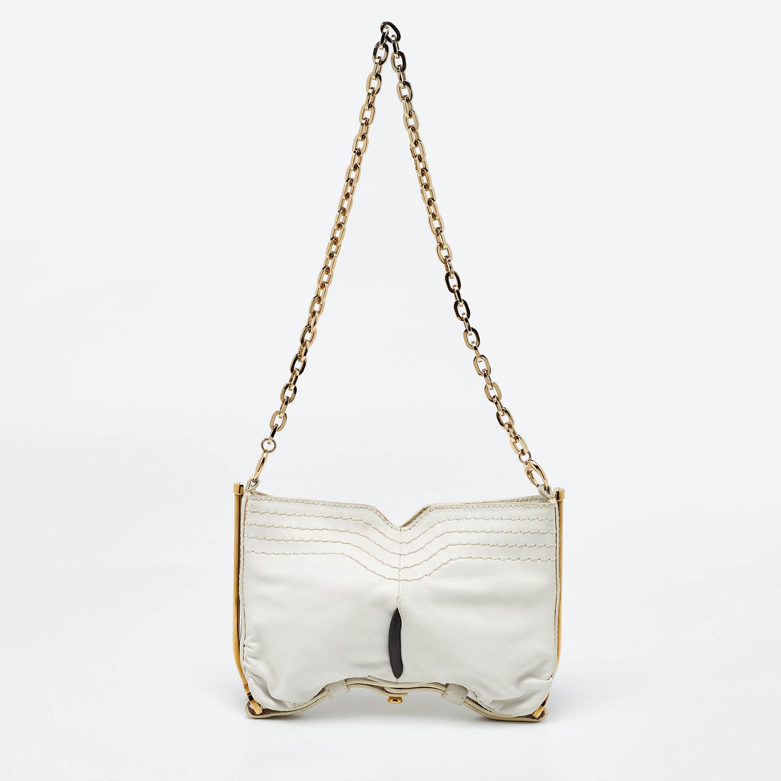 Jimmy Choo White/Black Leather Frame Chain Bag