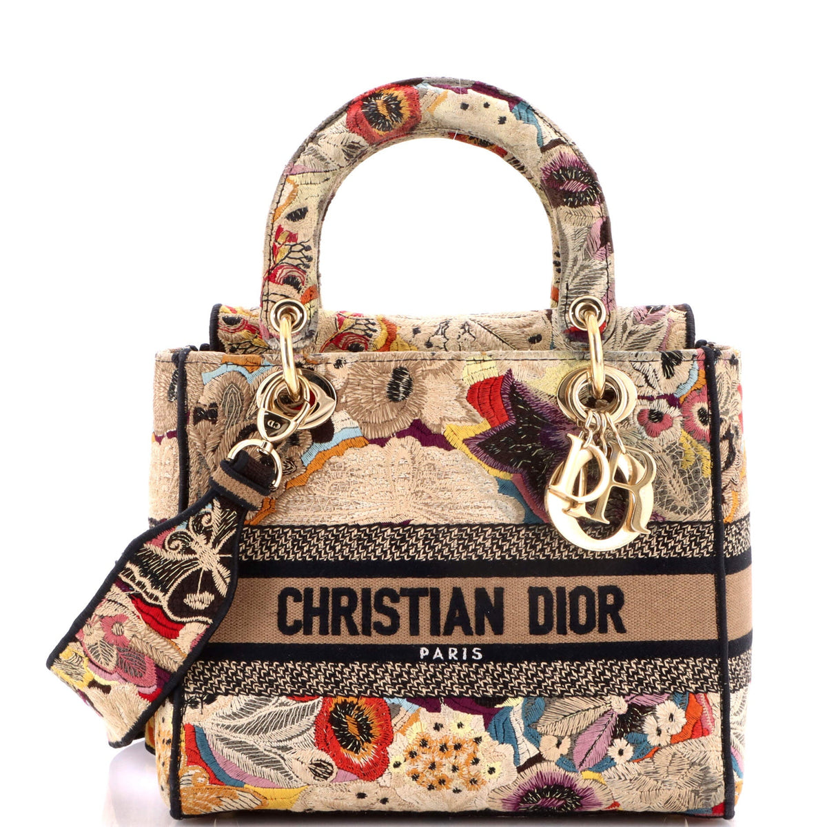 Christian Dior Lady D-Lite Bag Embroidered Canvas Medium
