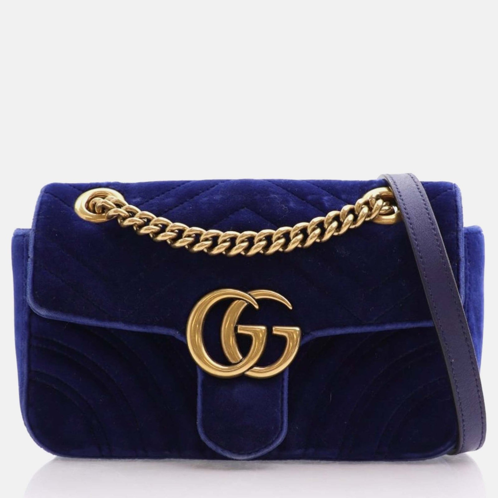 Gucci Mini-Umhängetasche „GG Marmont“ aus blauem Samt