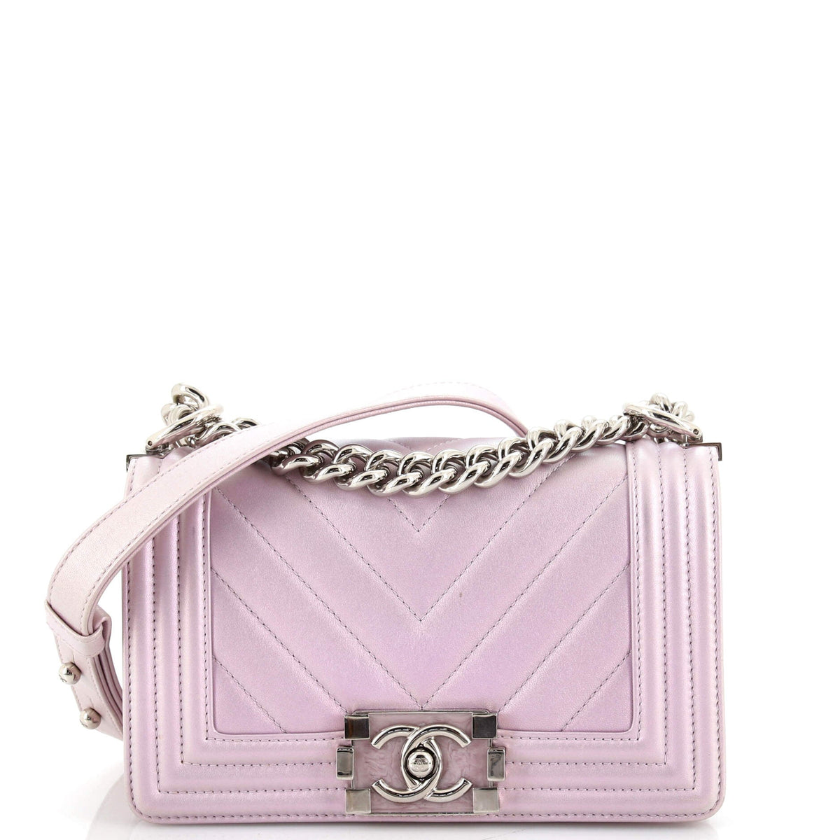 Chanel CHANEL Boy Flap Bag Chevron Iridescent Calfskin with Resin Hardware Small