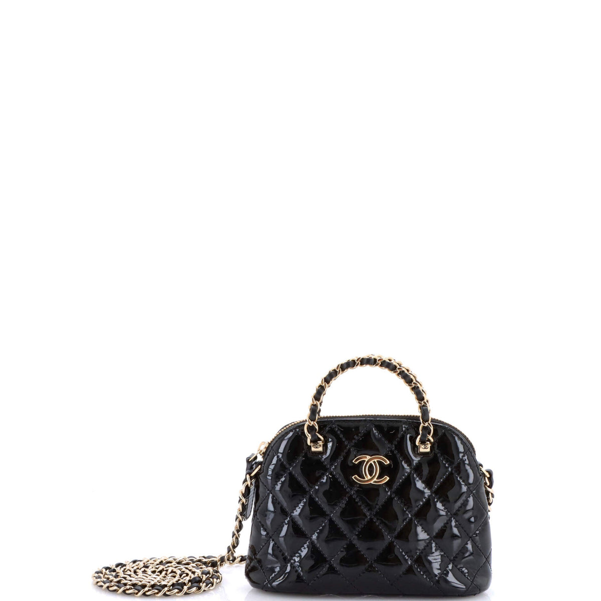 Chanel CHANEL CC Dome Zip Crossbody Bag Quilted Patent Mini