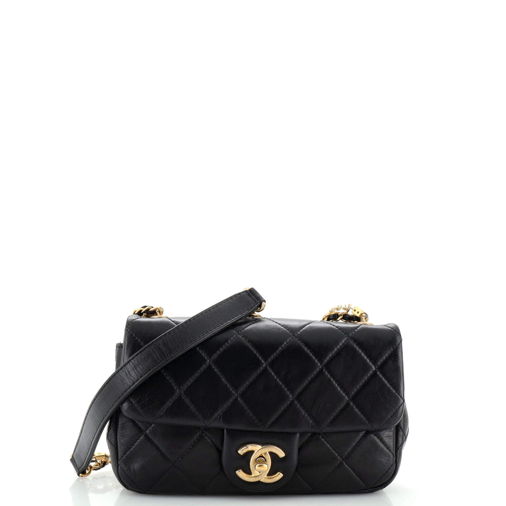 CHANEL Crystal Pearls Chain Flap Bag Quilted Calfskin Small