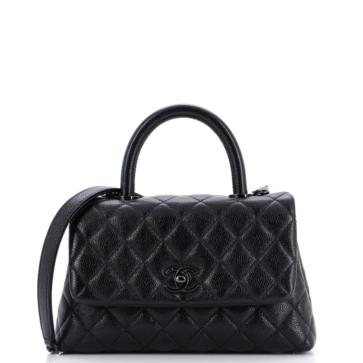 Chanel CHANEL So Black Coco Top Handle Bag Quilted Caviar Mini