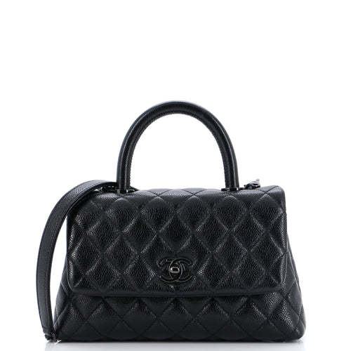 CHANEL So Black Coco Top Handle Bag Quilted Caviar Mini