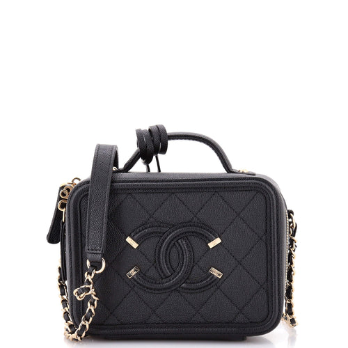 CHANEL Filigree Vanity Case Quilted Caviar Small