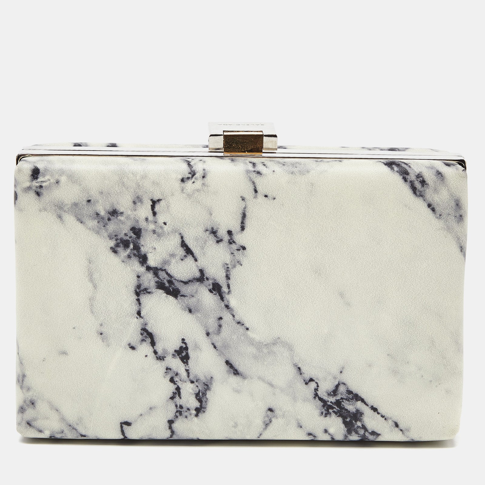 Balenciaga Off White/Black Marble Leather Le Dix Minaudiere Box Clutch