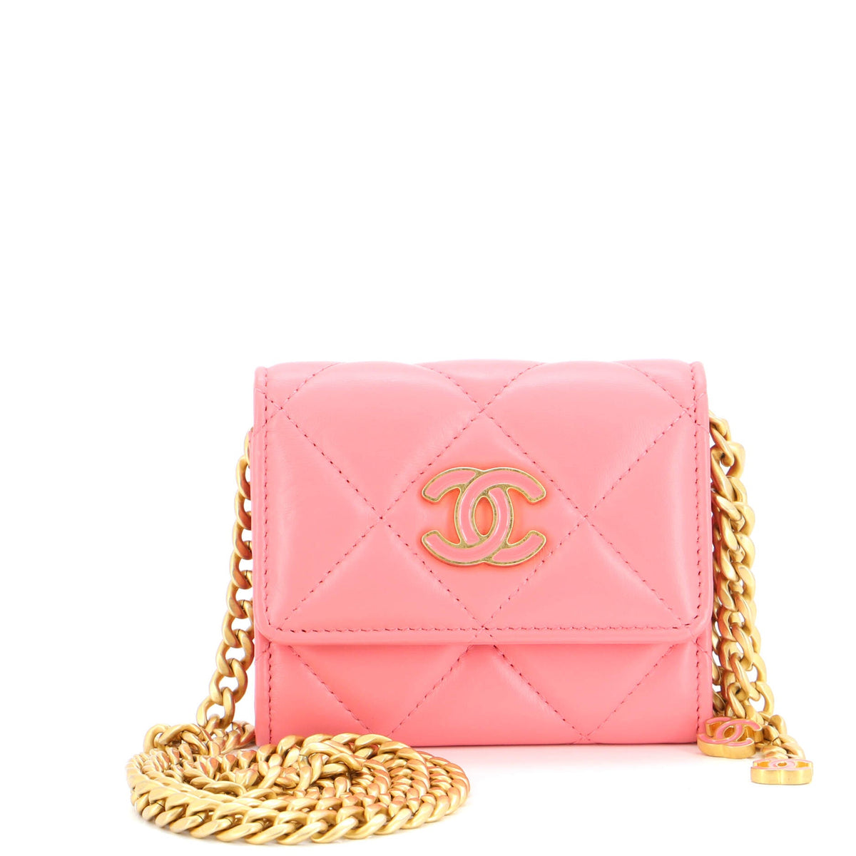 Chanel CHANEL Pending CC Card Holder on Chain Quilted Lambskin
