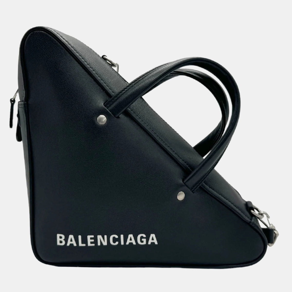 Balenciaga Black Leather Triangle Duffle Shoulder Bag
