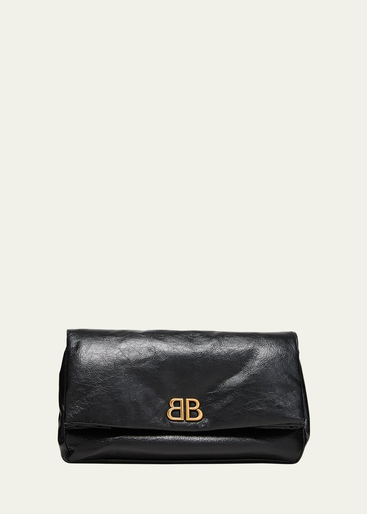 Balenciaga Monaco Fold-Over Flap Leather Clutch Bag