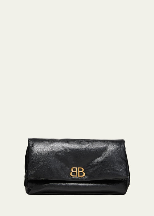 Monaco Fold-Over Flap Leather Clutch Bag