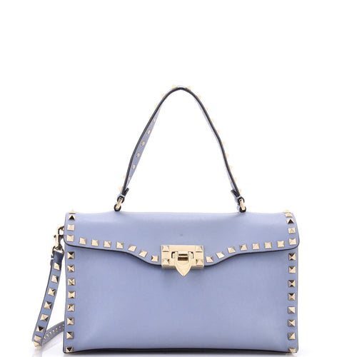 VALENTINO GARAVANI Rockstud Flip Lock Top Handle Bag Leather Small
