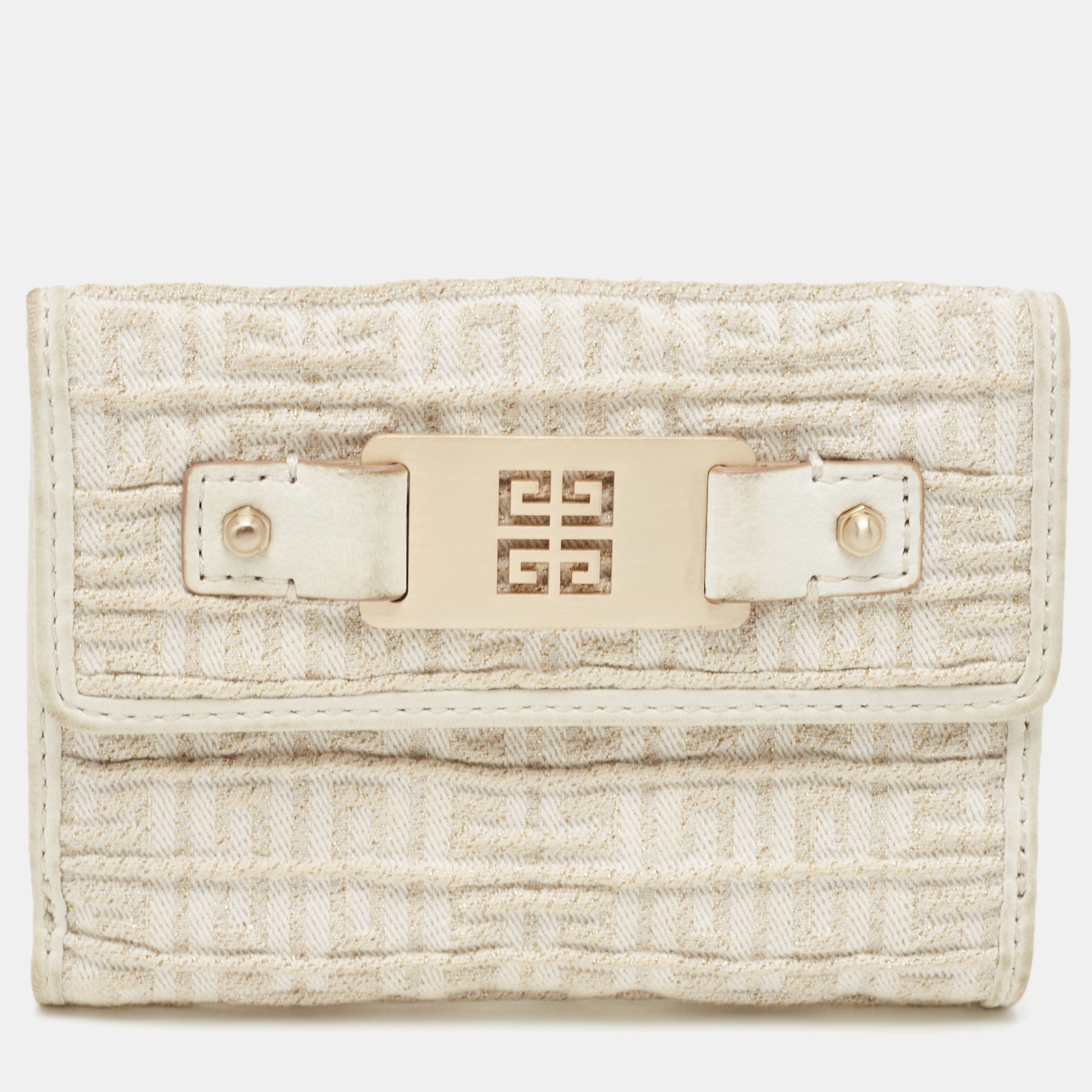 Givenchy Off White/Gold Monogram Canvas Compact Wallet