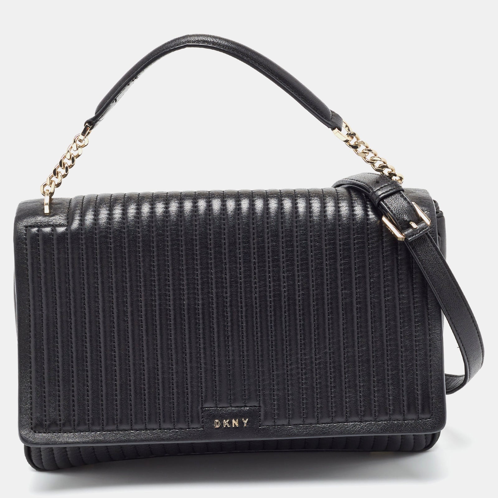 DKNY DKNY – Gansevoort – Schwarze Tasche aus gestepptem Leder mit Nadelstreifen und Griff an der Oberseite