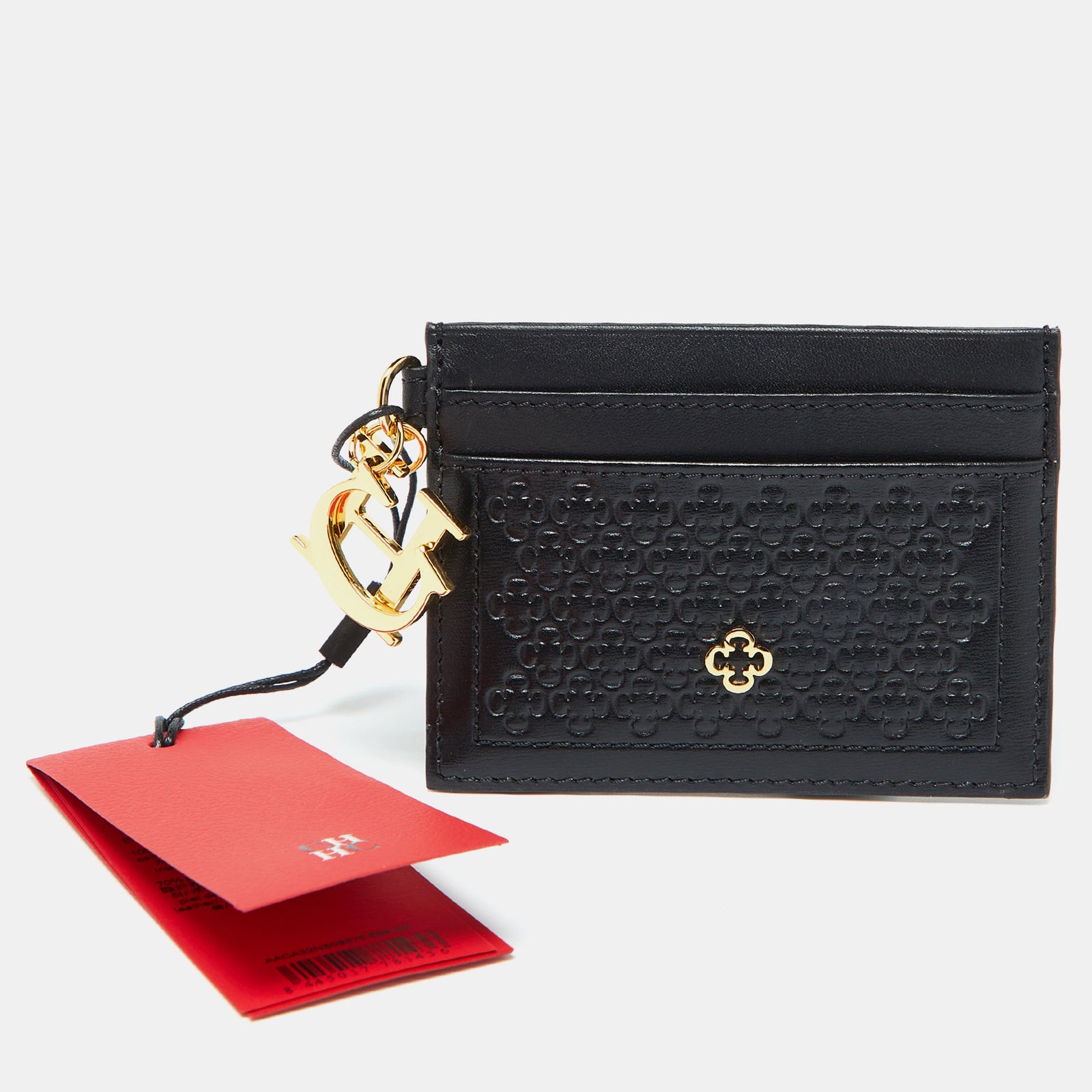 Ch Carolina Herrera Black Monogram Embossed Leather Card Holder