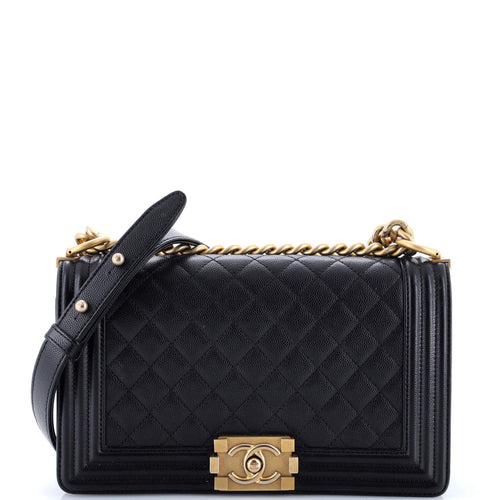 CHANEL Boy Flap Bag Quilted Caviar Old Medium